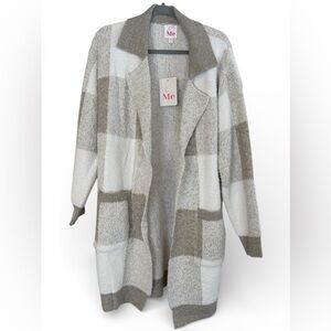SO ME Beige and White Checkered Cardigan New
